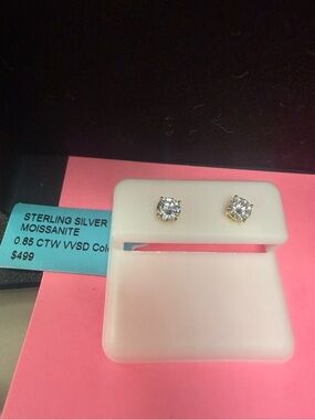 Sterling Silver Moissanite Stud Earrings in Gold